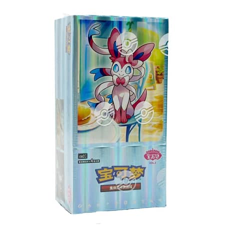 Pokémon Gem Pack Vol. 2 boosterbox met Sylveon op een blauwe achtergrond, Chinese editie.